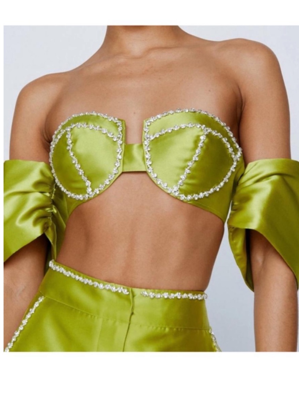 Nasty Gal Lime Green Embellished Satin Crop Top